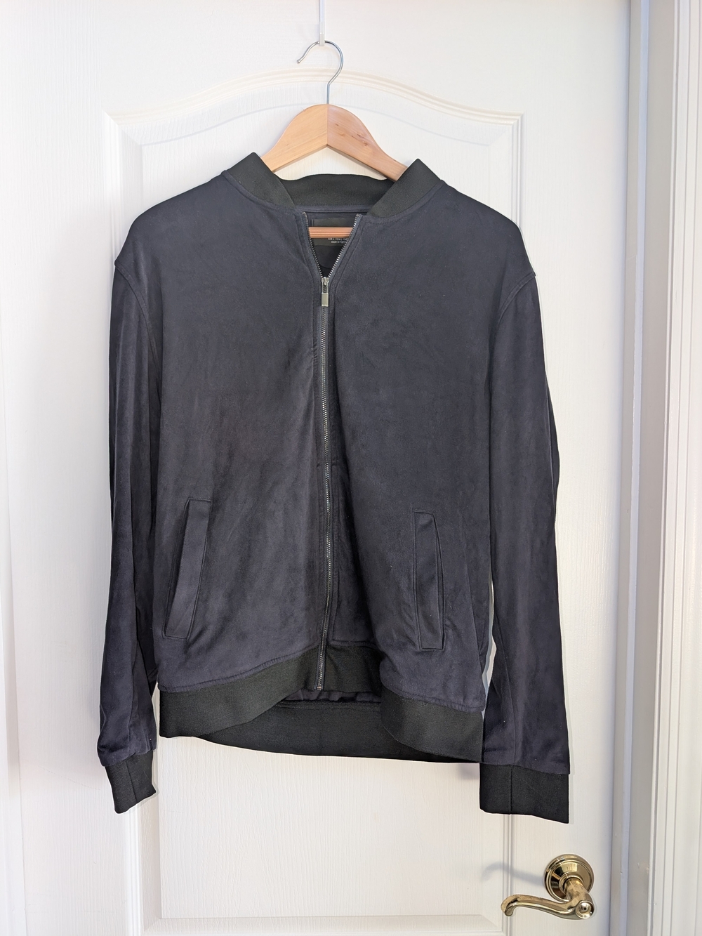 Zara Man Men’s L Navy Faux Suede Bomber Jacket Full Zip
